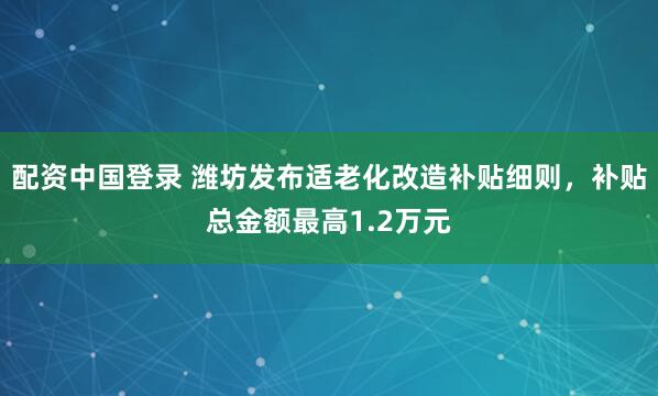 配资中国登录 潍坊发布适老化改造补贴细则，补贴总金额最高1.2万元